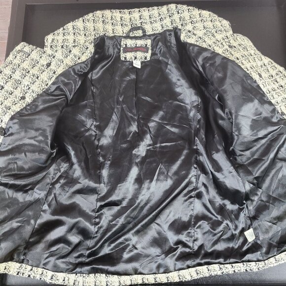 Via Spiga Wool Blend Mid Length Lined Belt Black/Cream Coat Jacket Women's Large - Picture 16 of 16